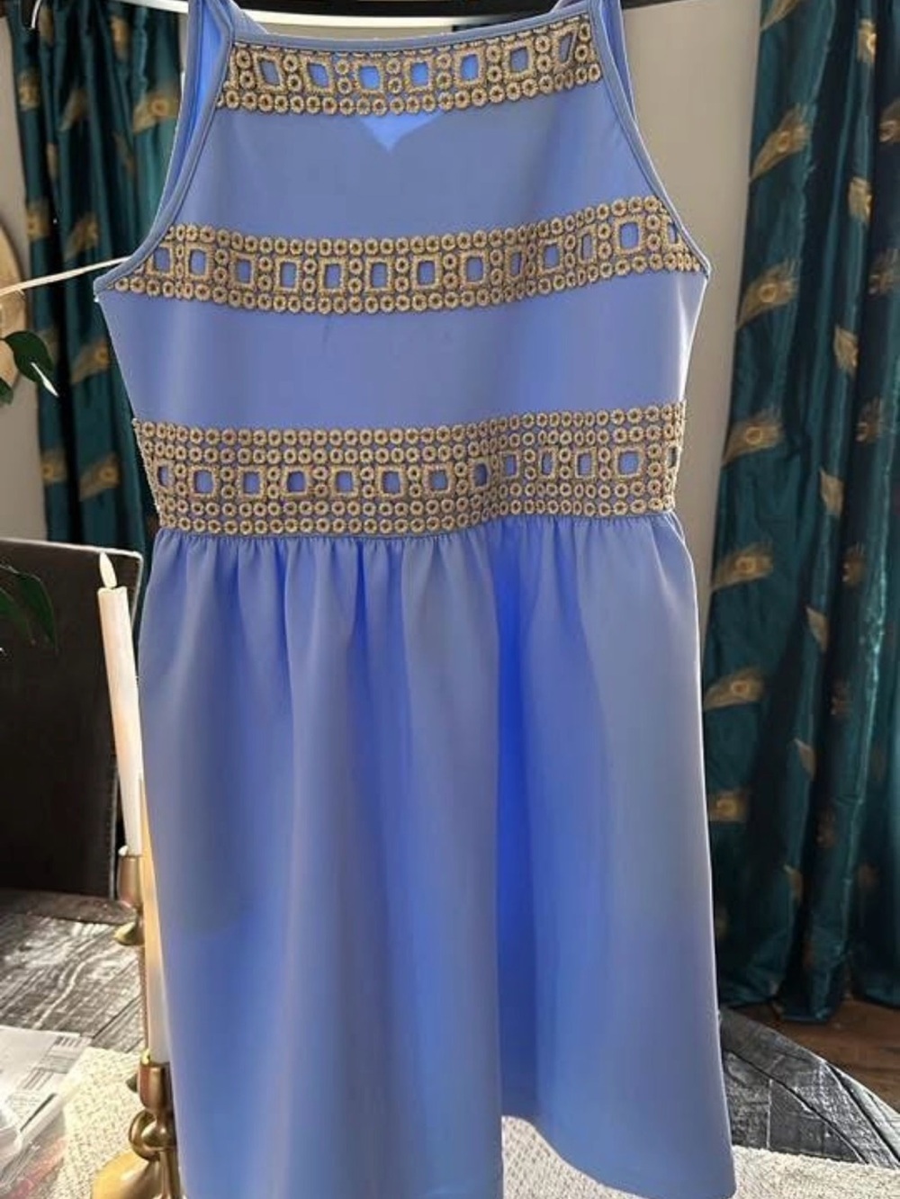 Lilly Pulitzer Light Blue Dress with Gold Beaded Trim